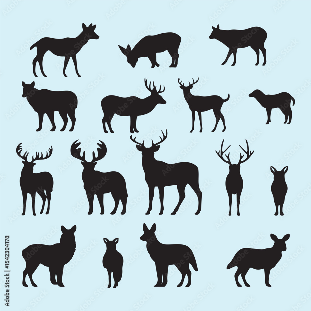 Obraz premium Animal Silhouettes Bundle – Wild Forest and Savannah Creatures Vector 