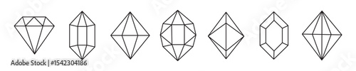 Set of diamond cut thin line icons. Collection of simple outline signs of gemstone. Isolated on white background.