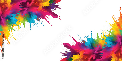 Multicolor powder explosion on White background. Colored cloud. Paint Holi. colorful rainbow Holi paint color powder explosion with bright colors isolated white background. 
 Colorful dust explode.