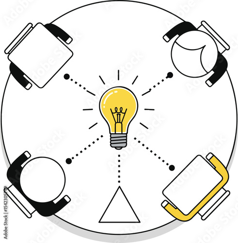 Brainstorming session at round table discussion leading to innovation and new ideas