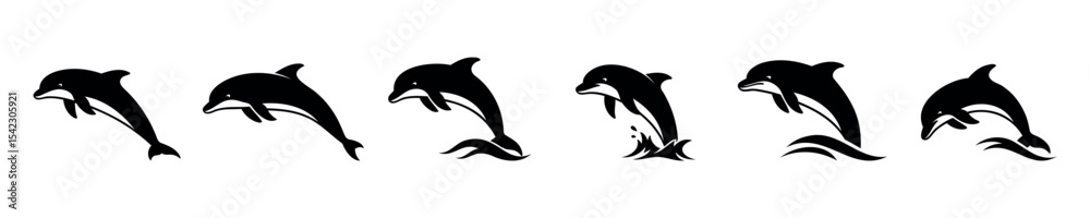 Obraz premium Set of dolphin silhouettes. Vector illustration
