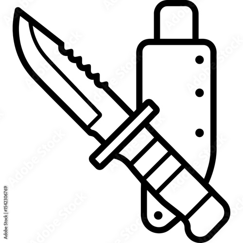 Survival knife outline icon vector