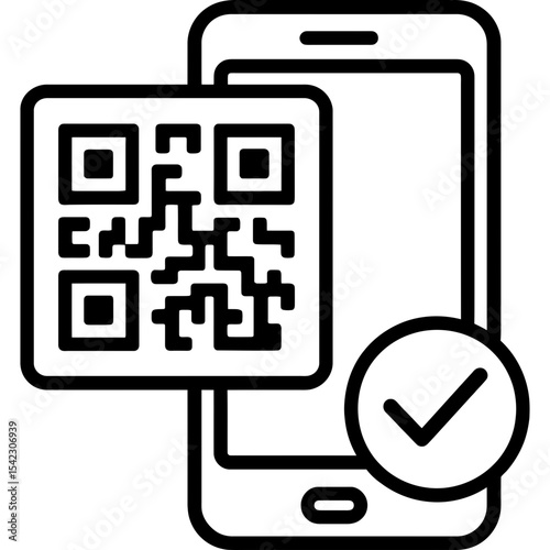 Membership qr code with smartphone and checkmark outline icon vector