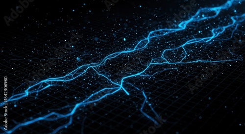 Futuristic Digital Network Connection with Glowing Blue Lightning