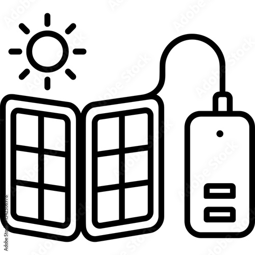Portable solar charger outline icon vector