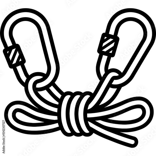 Carabiners and rope outline icon vector