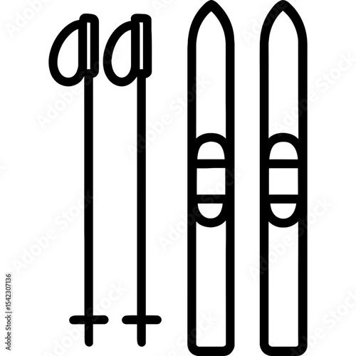 Cross-country skis outline icon vector