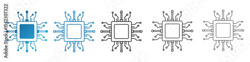 Artificial intelligence processor chip icon. Vector set of AI processor circuits with thin line isolated on white background. Vector illustration.