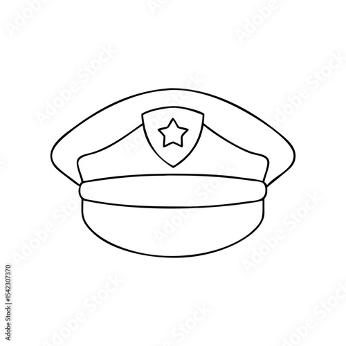 Police officer illustration with a star badge, wearing a cap, standing confidently with arms crossed, representing authority and community safety in a professional manner