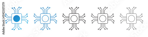 Artificial intelligence processor chip icon. Vector set of AI processor circuits with thin line isolated on white background. Vector illustration.