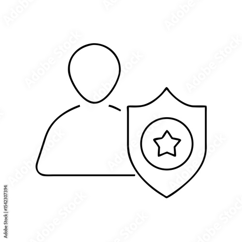 Illustration of a person with a shield symbol, representing security and protection, conveying the concept of safety in a digital environment with a modern design aesthetic