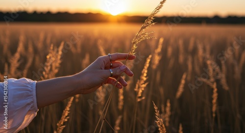 The Golden Hour A Hand Touches Summer Grasses