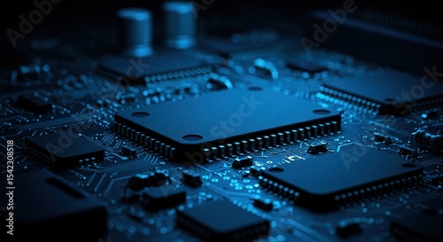 Close-Up View of a Blue Computer Circuit Board