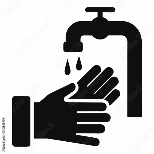 Hand Washing Icon Vector Silhouette – Clean Hands Under Tap Illustration