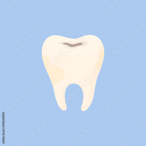 Tooth with caries on blue background. Oral care concept. Dental health. Sick tooth