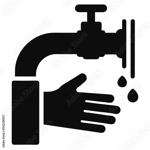 Hand Washing Icon Vector Silhouette – Clean Hands Under Tap Illustration