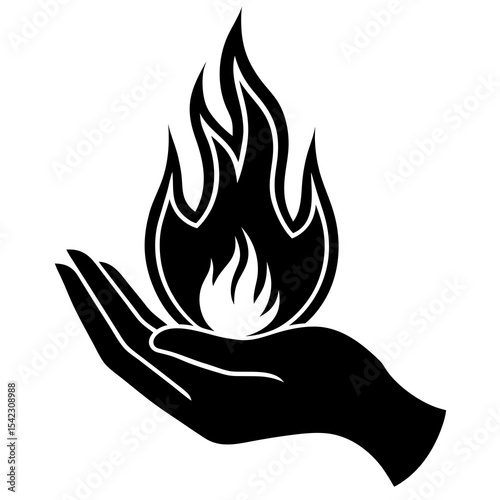 Flame in Hand Icon Vector Art Symbolic Fire and Palm Illustration for Creative Use
