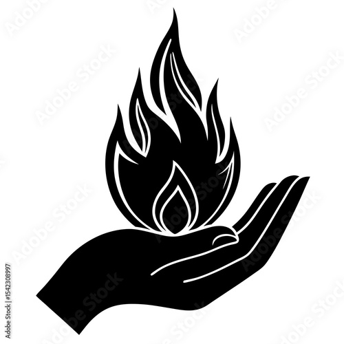 Flame in Hand Icon Vector Art Symbolic Fire and Palm Illustration for Creative Use