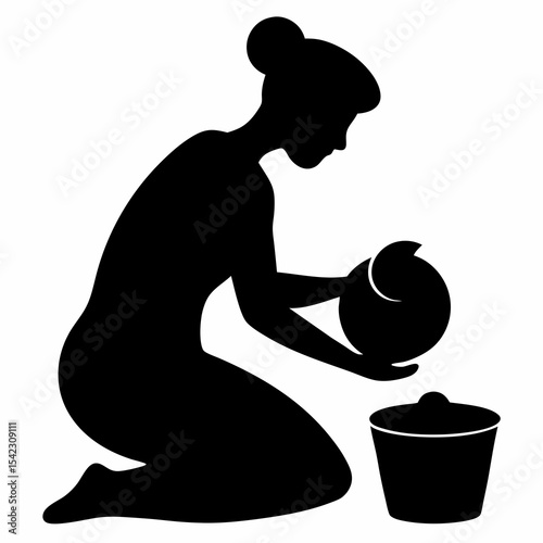 Person Doing Pottery Silhouette Vector Art Black Solid White Background

