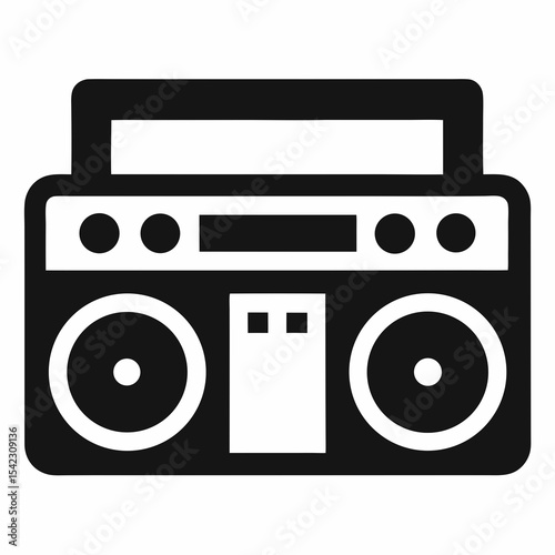 Retro Boombox Silhouette Vintage Radio Icon for Classic 80s-Inspired Designs