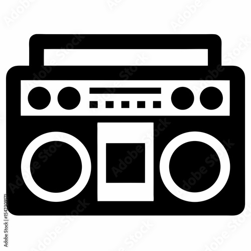 Retro Boombox Silhouette Vintage Radio Icon for Classic 80s-Inspired Designs