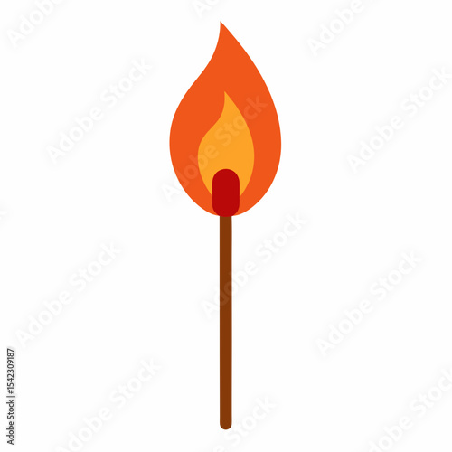 Single Match with Flame Vector Art  Minimalist Fire Symbol for Creative Projects