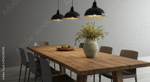 Dining Room Table and Lights Interior Design Elements