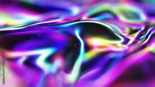 Abstract holographic fluid texture loop with vibrant iridescent colors in motion, flowing pattern. Generated AI
