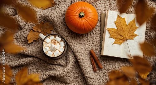 Fall Cozy Time With Pumpkin Marshmallow Latte and Book