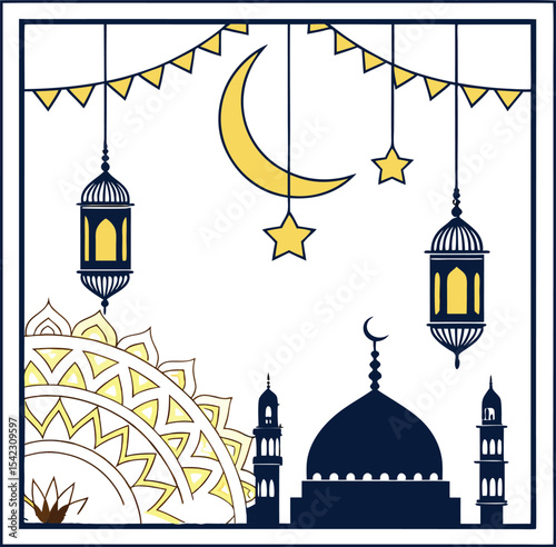 Modern Islamic Minimalist Design with Geometric Motifs and Yellow Accents