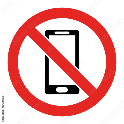 Prohibition Icon of Mobile Phone in Red Circle for Awareness Campaigns, Digital Safety, Online Etiquette, and Social Media Guidelines  