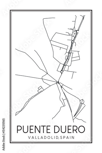 Hand drawn printable downtown road map poster of district PUENTE DUERO of the Spanish city of VALLADOLID on solid white background with city name