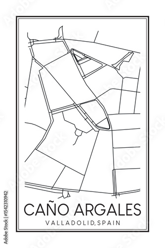 Hand drawn printable downtown road map poster of district CAÑO ARGALES of the Spanish city of VALLADOLID on solid white background with city name