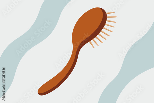 curved hairbrush with wooden handle on marble