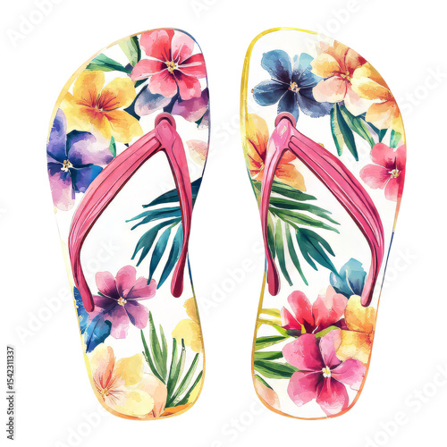 watercolor flip flops with colorful flowers clipart's