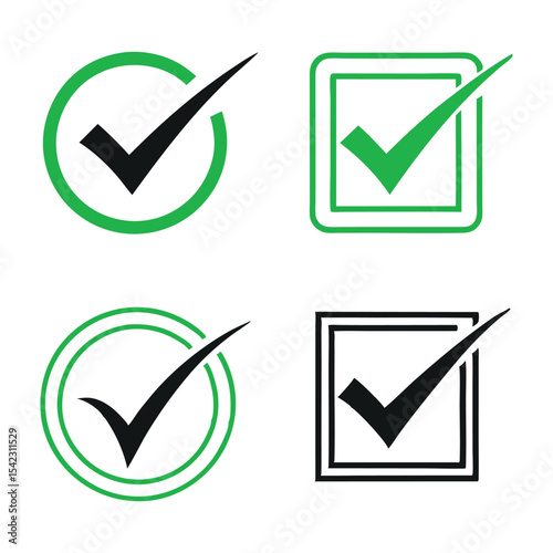 
Check box icon with correct, accept checkmark icons tick box checked. Green Check mark icon vector set. Green tick check mark icon vector. Set of Green check mark isolated vector icons.