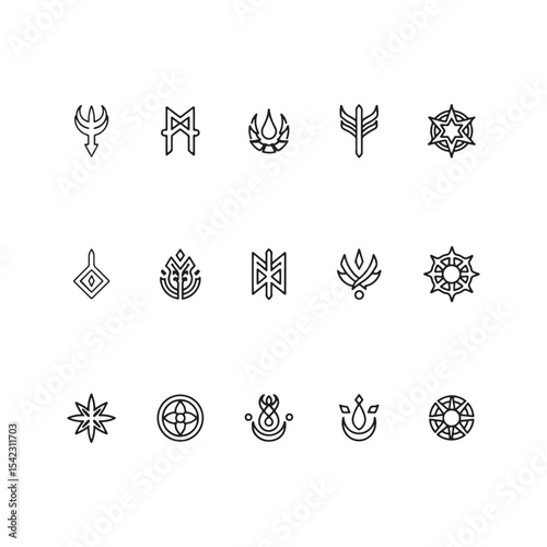 R P G Game Design Elements vector icons Set of Black Line Art Symbols design