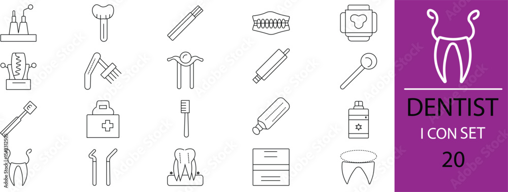 Fototapeta premium A dentist line set icon vector illustration .