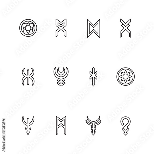 Black Line Art R P G Game Symbols  icons Set vector design illustrations