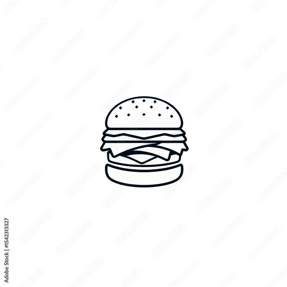 Fototapeta premium Hamburger Line Art Burger Drawing Simple Icon Design