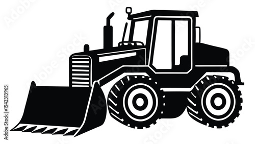 Black bulldozer silhouette isolated on white background