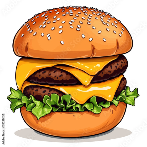 Cartoon Double Cheeseburger Food Illustration