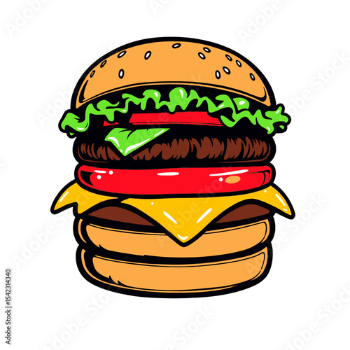 Cartoon Burger Delicious Food Cheeseburger Icon