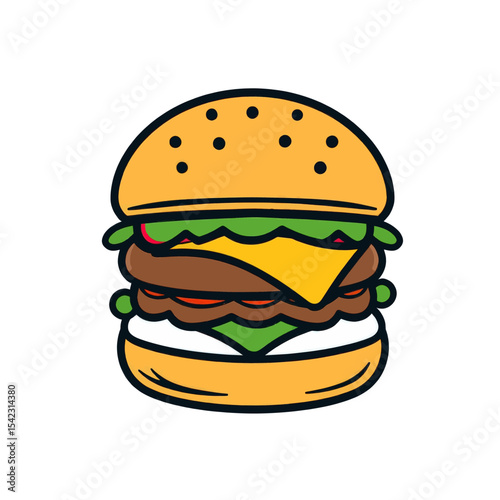 Cartoon Burger Illustration Double Patty Tasty Meal