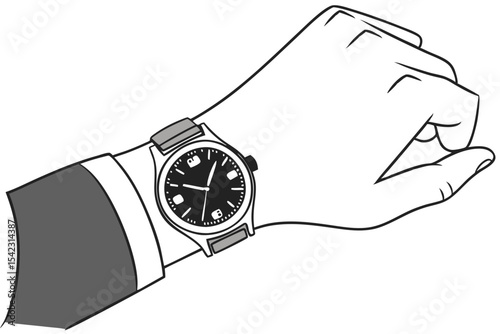 Wristwatch on Hand Minimal Line Illustration