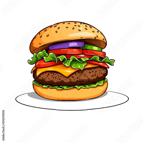 Cartoon Hamburger Illustration Fast Food Meal