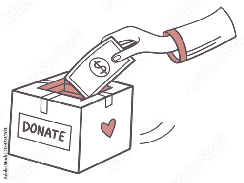 Giving Charity Gift Box with Human Hand Illustration