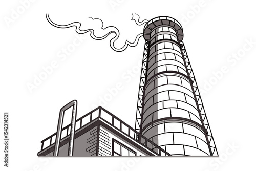 Industrial Chimney Emitting Smoke Illustration
