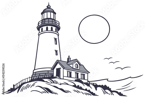 Coastal Lighthouse Under Moonlight Illustration