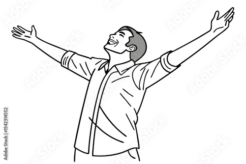 Man Spreading Arms Expressing Freedom Line Art